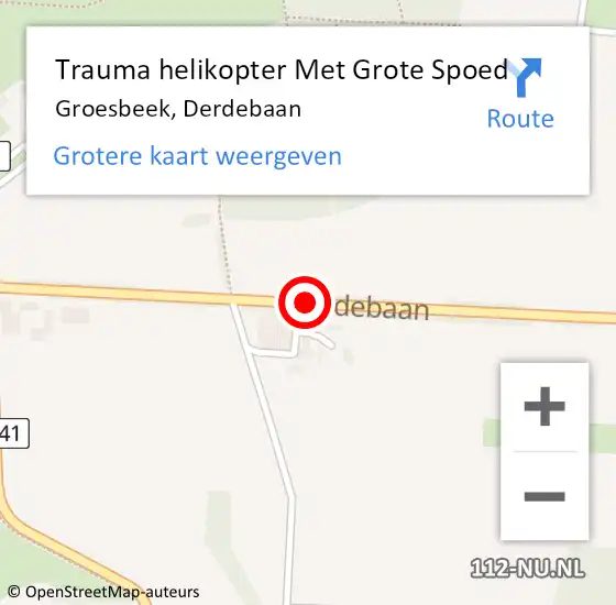 Locatie op kaart van de 112 melding: Trauma helikopter Met Grote Spoed Naar Groesbeek, Derdebaan op 25 september 2023 15:56