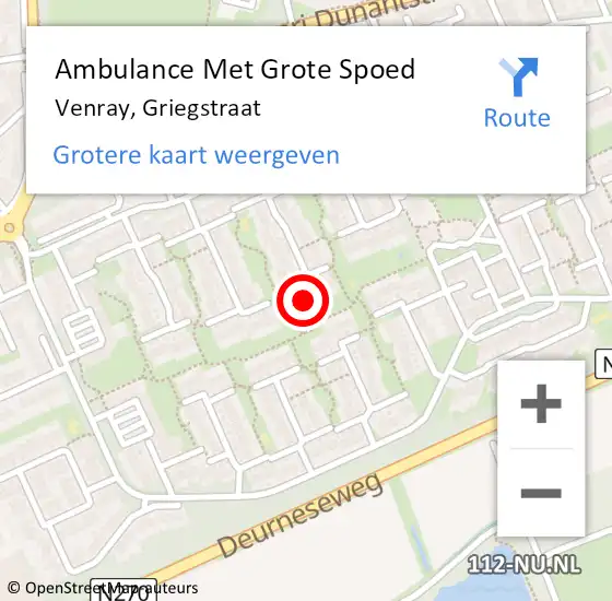 Locatie op kaart van de 112 melding: Ambulance Met Grote Spoed Naar Venray, Griegstraat op 25 september 2023 15:59