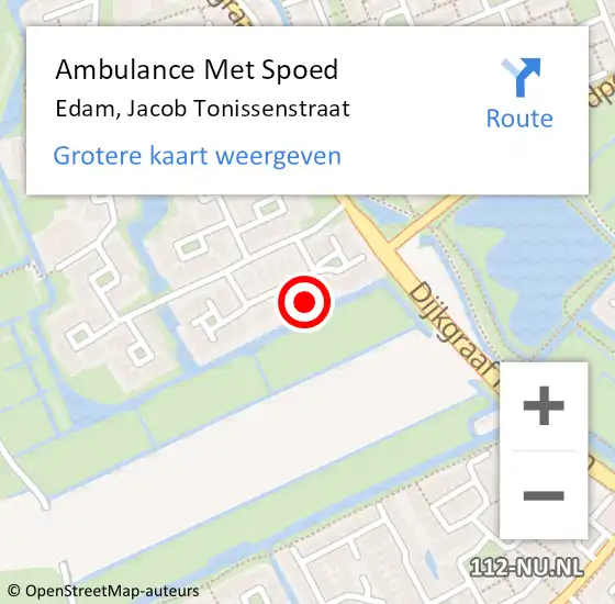 Locatie op kaart van de 112 melding: Ambulance Met Spoed Naar Edam, Jacob Tonissenstraat op 25 september 2023 16:14