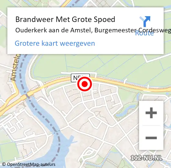 Locatie op kaart van de 112 melding: Brandweer Met Grote Spoed Naar Ouderkerk aan de Amstel, Burgemeester Cordesweg op 25 september 2023 16:26