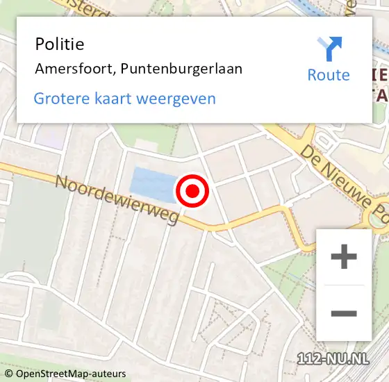 Locatie op kaart van de 112 melding: Politie Amersfoort, Puntenburgerlaan op 25 september 2023 16:37