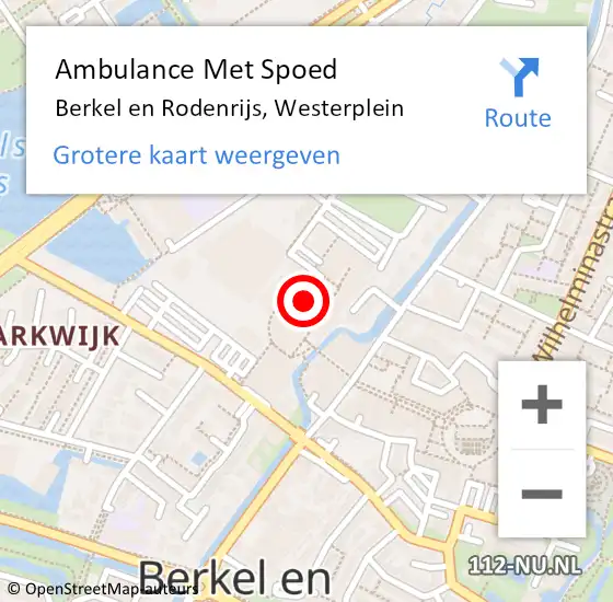 Locatie op kaart van de 112 melding: Ambulance Met Spoed Naar Berkel en Rodenrijs, Westerplein op 25 september 2023 16:58