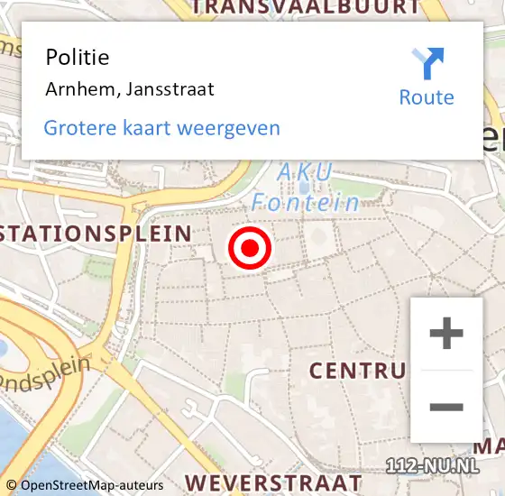 Locatie op kaart van de 112 melding: Politie Arnhem, Jansstraat op 25 september 2023 17:07