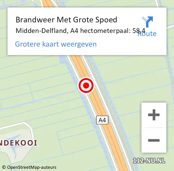 Locatie op kaart van de 112 melding: Brandweer Met Grote Spoed Naar Midden-Delfland, A4 hectometerpaal: 58,4 op 25 september 2023 17:11