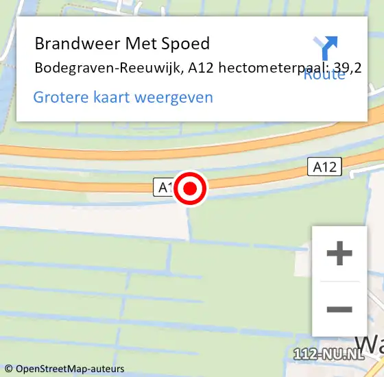 Locatie op kaart van de 112 melding: Brandweer Met Spoed Naar Bodegraven-Reeuwijk, A12 hectometerpaal: 39,2 op 25 september 2023 17:14