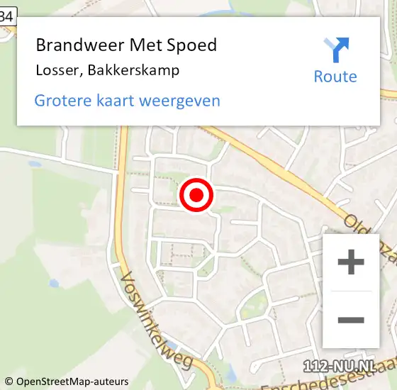 Locatie op kaart van de 112 melding: Brandweer Met Spoed Naar Losser, Bakkerskamp op 25 september 2023 17:25