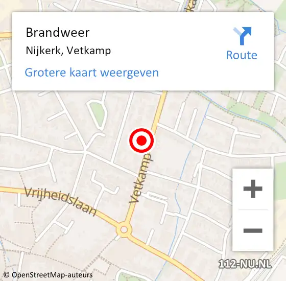 Locatie op kaart van de 112 melding: Brandweer Nijkerk, Vetkamp op 25 september 2023 18:26