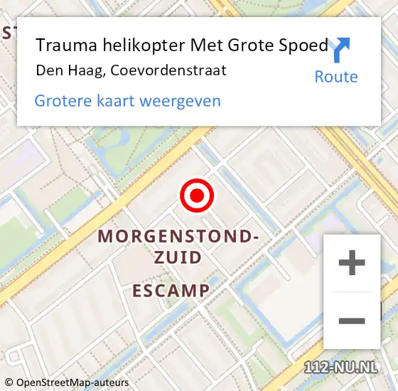 Locatie op kaart van de 112 melding: Trauma helikopter Met Grote Spoed Naar Den Haag, Coevordenstraat op 25 september 2023 19:22