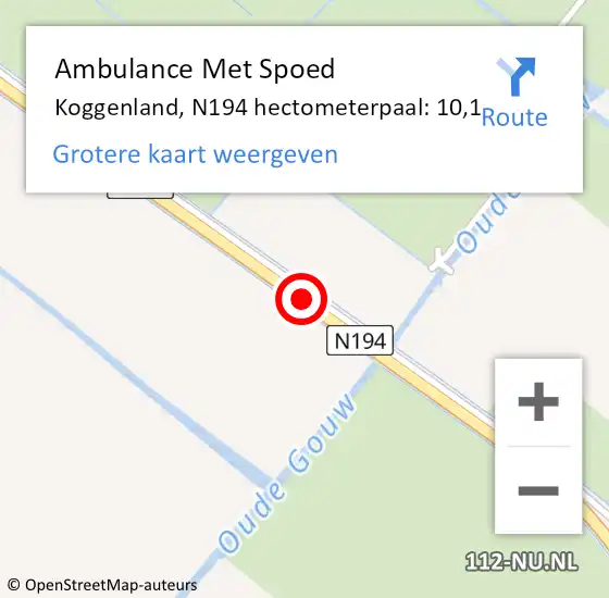Locatie op kaart van de 112 melding: Ambulance Met Spoed Naar Koggenland, N194 hectometerpaal: 10,1 op 25 september 2023 19:38