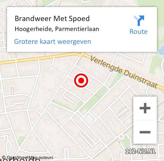 Locatie op kaart van de 112 melding: Brandweer Met Spoed Naar Hoogerheide, Parmentierlaan op 25 september 2023 19:43