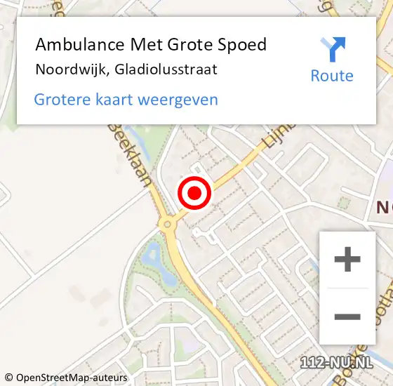 Locatie op kaart van de 112 melding: Ambulance Met Grote Spoed Naar Noordwijk, Gladiolusstraat op 25 september 2023 19:51