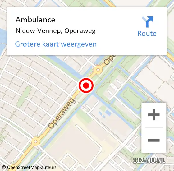 Locatie op kaart van de 112 melding: Ambulance Nieuw-Vennep, Operaweg op 25 september 2023 20:05