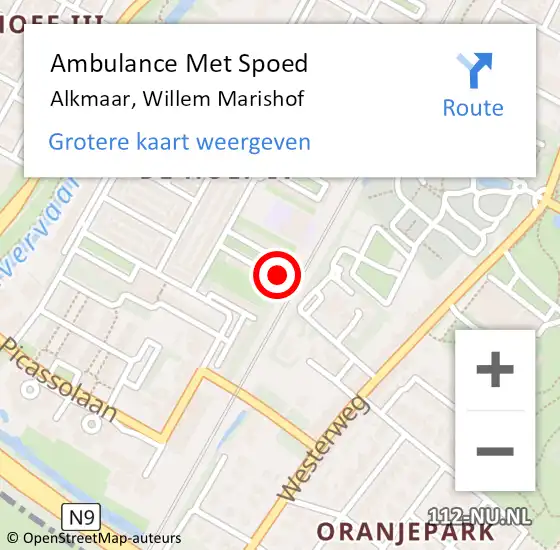 Locatie op kaart van de 112 melding: Ambulance Met Spoed Naar Alkmaar, Willem Marishof op 25 september 2023 20:47