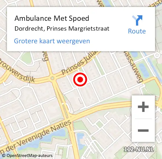 Locatie op kaart van de 112 melding: Ambulance Met Spoed Naar Dordrecht, Prinses Margrietstraat op 25 september 2023 20:56