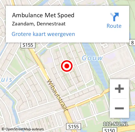Locatie op kaart van de 112 melding: Ambulance Met Spoed Naar Zaandam, Dennestraat op 25 september 2023 22:06