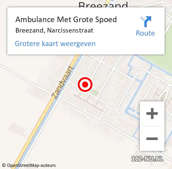 Locatie op kaart van de 112 melding: Ambulance Met Grote Spoed Naar Breezand, Narcissenstraat op 25 september 2023 22:29