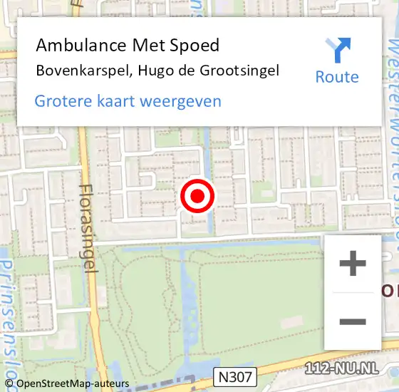 Locatie op kaart van de 112 melding: Ambulance Met Spoed Naar Bovenkarspel, Hugo de Grootsingel op 25 september 2023 22:48
