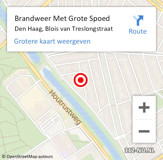 Locatie op kaart van de 112 melding: Brandweer Met Grote Spoed Naar Den Haag, Blois van Treslongstraat op 25 september 2023 22:50