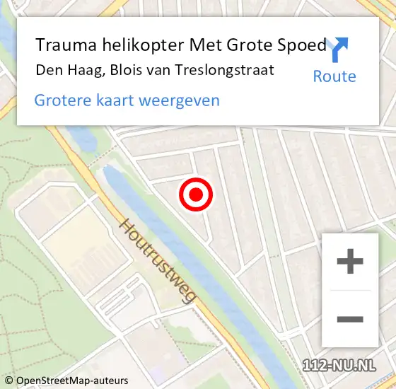 Locatie op kaart van de 112 melding: Trauma helikopter Met Grote Spoed Naar Den Haag, Blois van Treslongstraat op 25 september 2023 22:51