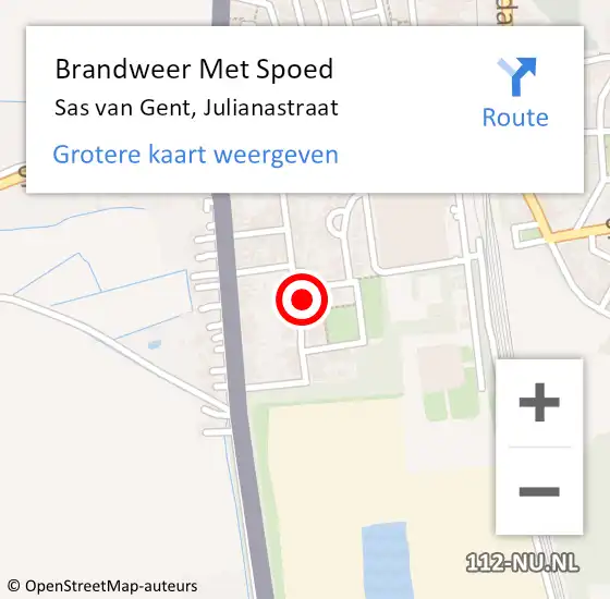 Locatie op kaart van de 112 melding: Brandweer Met Spoed Naar Sas van Gent, Julianastraat op 26 september 2023 00:32