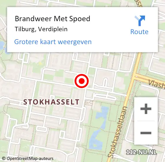 Locatie op kaart van de 112 melding: Brandweer Met Spoed Naar Tilburg, Verdiplein op 26 september 2023 00:46