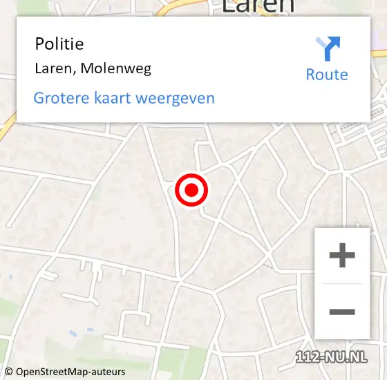 Locatie op kaart van de 112 melding: Politie Laren, Molenweg op 26 september 2023 01:50