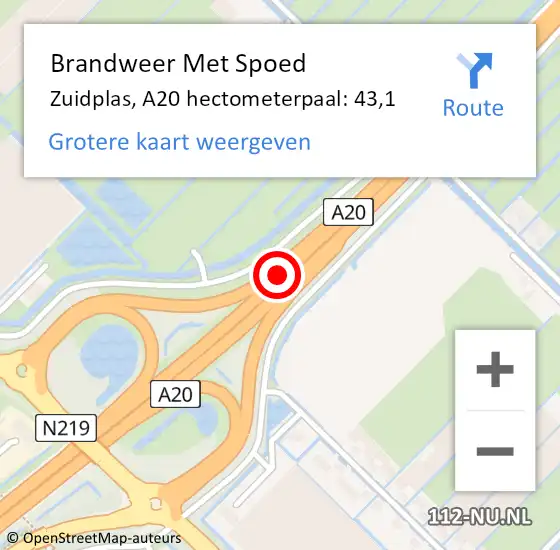 Locatie op kaart van de 112 melding: Brandweer Met Spoed Naar Zuidplas, A20 hectometerpaal: 43,1 op 26 september 2023 03:09