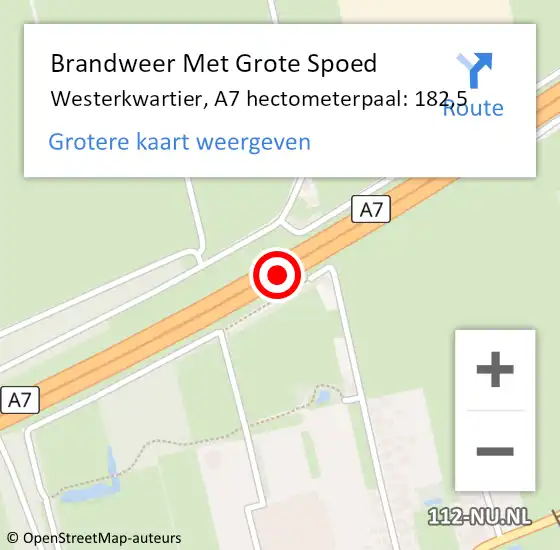 Locatie op kaart van de 112 melding: Brandweer Met Grote Spoed Naar Westerkwartier, A7 hectometerpaal: 182,5 op 26 september 2023 05:22