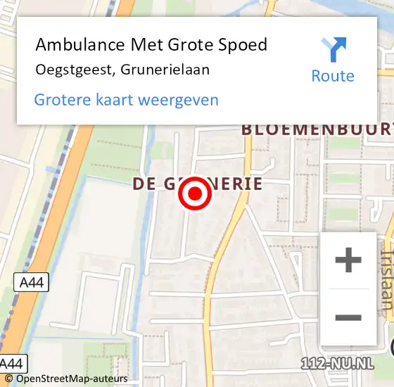 Locatie op kaart van de 112 melding: Ambulance Met Grote Spoed Naar Oegstgeest, Grunerielaan op 26 september 2023 05:29