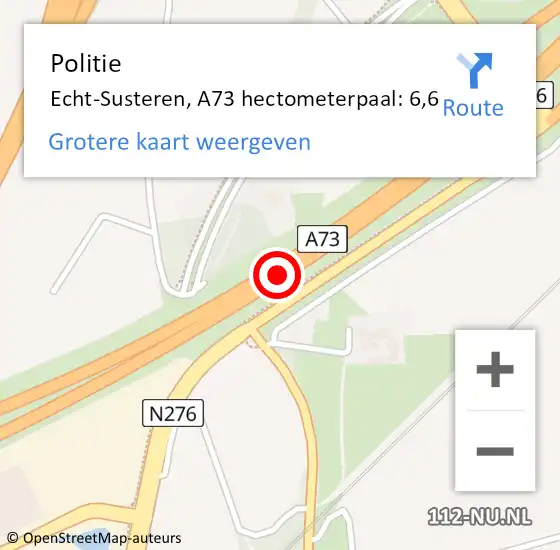 Locatie op kaart van de 112 melding: Politie Echt-Susteren, A73 hectometerpaal: 6,6 op 26 september 2023 05:42