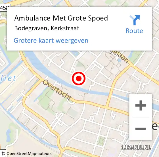 Locatie op kaart van de 112 melding: Ambulance Met Grote Spoed Naar Bodegraven, Kerkstraat op 26 september 2023 05:55
