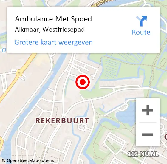 Locatie op kaart van de 112 melding: Ambulance Met Spoed Naar Alkmaar, Westfriesepad op 26 september 2023 07:26