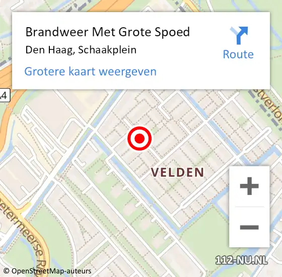 Locatie op kaart van de 112 melding: Brandweer Met Grote Spoed Naar Den Haag, Schaakplein op 26 september 2023 08:18