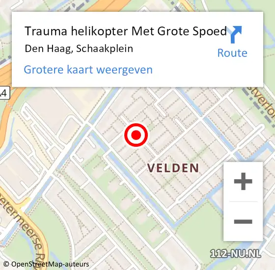 Locatie op kaart van de 112 melding: Trauma helikopter Met Grote Spoed Naar Den Haag, Schaakplein op 26 september 2023 08:19