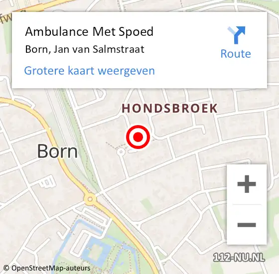Locatie op kaart van de 112 melding: Ambulance Met Spoed Naar Born, Jan van Salmstraat op 26 september 2023 08:29
