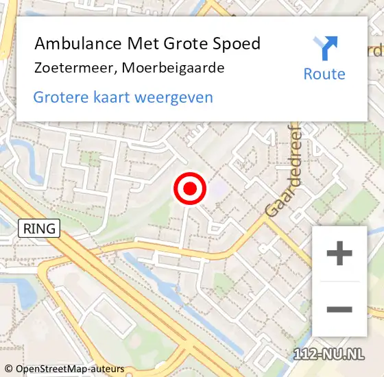 Locatie op kaart van de 112 melding: Ambulance Met Grote Spoed Naar Zoetermeer, Moerbeigaarde op 26 september 2023 08:31