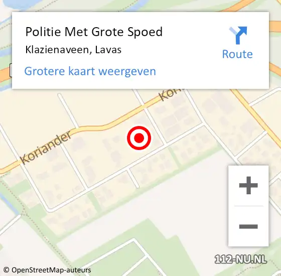 Locatie op kaart van de 112 melding: Politie Met Grote Spoed Naar Klazienaveen, Lavas op 26 september 2023 08:32