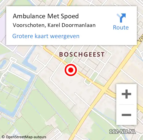 Locatie op kaart van de 112 melding: Ambulance Met Spoed Naar Voorschoten, Karel Doormanlaan op 26 september 2023 08:37