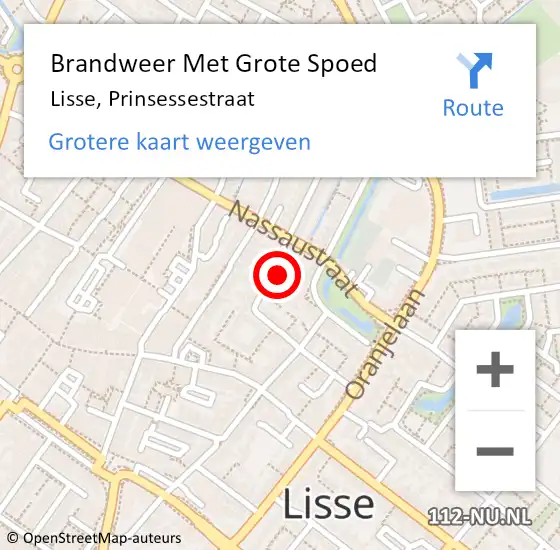 Locatie op kaart van de 112 melding: Brandweer Met Grote Spoed Naar Lisse, Prinsessestraat op 26 september 2023 08:50