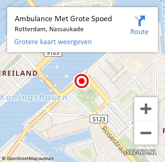 Locatie op kaart van de 112 melding: Ambulance Met Grote Spoed Naar Rotterdam, Nassaukade op 26 september 2023 08:58