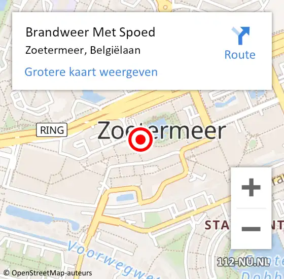 Locatie op kaart van de 112 melding: Brandweer Met Spoed Naar Zoetermeer, Belgiëlaan op 26 september 2023 09:19