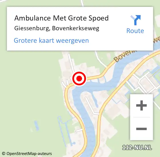 Locatie op kaart van de 112 melding: Ambulance Met Grote Spoed Naar Giessenburg, Bovenkerkseweg op 26 september 2023 09:22