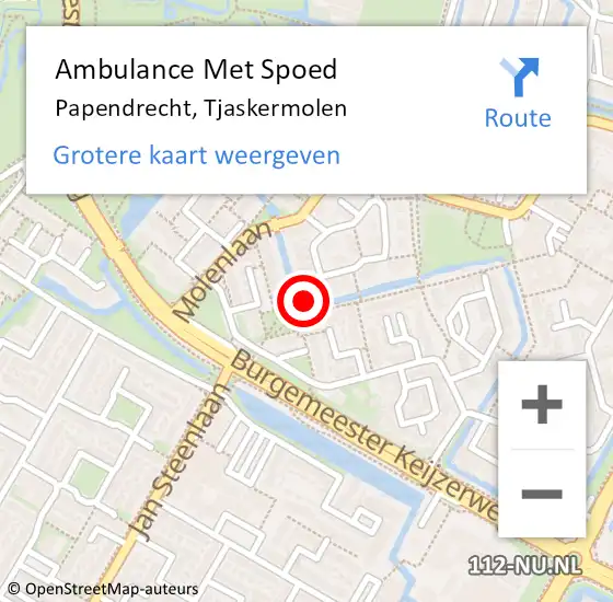 Locatie op kaart van de 112 melding: Ambulance Met Spoed Naar Papendrecht, Tjaskermolen op 26 september 2023 09:29