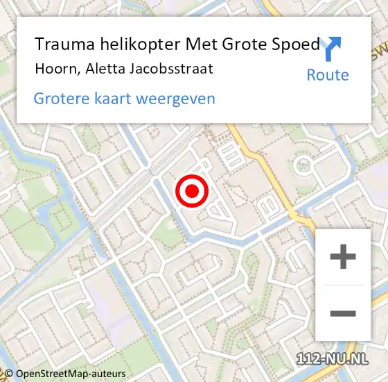 Locatie op kaart van de 112 melding: Trauma helikopter Met Grote Spoed Naar Hoorn, Aletta Jacobsstraat op 26 september 2023 09:55