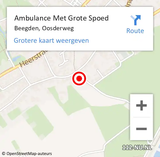 Locatie op kaart van de 112 melding: Ambulance Met Grote Spoed Naar Beegden, Oosderweg op 26 september 2023 09:57