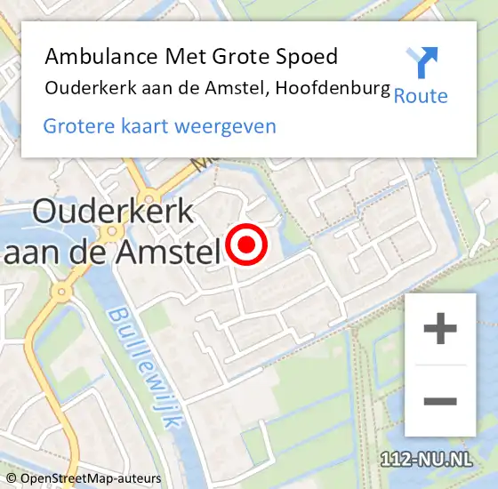 Locatie op kaart van de 112 melding: Ambulance Met Grote Spoed Naar Ouderkerk aan de Amstel, Hoofdenburg op 26 september 2023 10:03