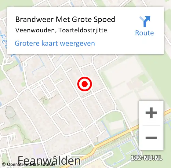 Locatie op kaart van de 112 melding: Brandweer Met Grote Spoed Naar Veenwouden, Toarteldostrjitte op 26 september 2023 10:19