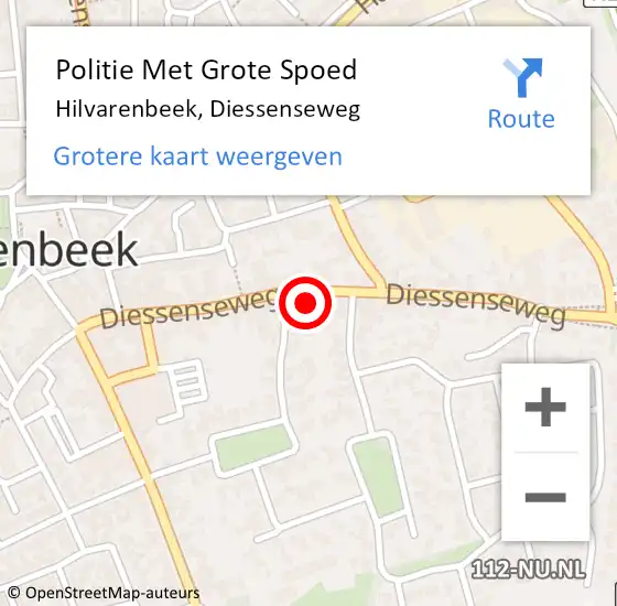 Locatie op kaart van de 112 melding: Politie Met Grote Spoed Naar Hilvarenbeek, Diessenseweg op 26 september 2023 10:25