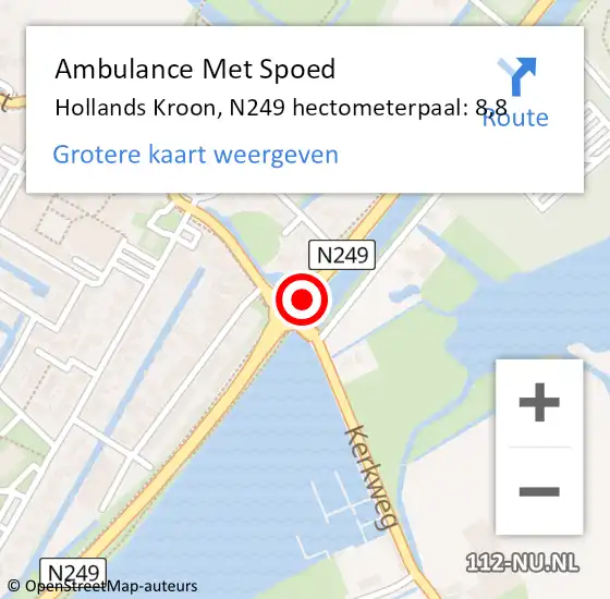Locatie op kaart van de 112 melding: Ambulance Met Spoed Naar Hollands Kroon, N249 hectometerpaal: 8,8 op 26 september 2023 10:35