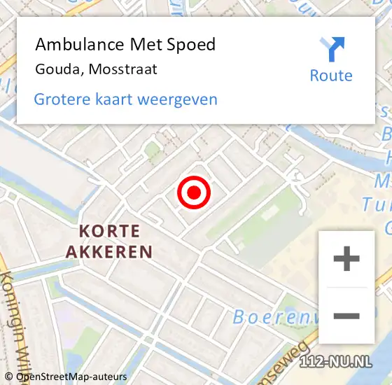 Locatie op kaart van de 112 melding: Ambulance Met Spoed Naar Gouda, Mosstraat op 26 september 2023 10:49